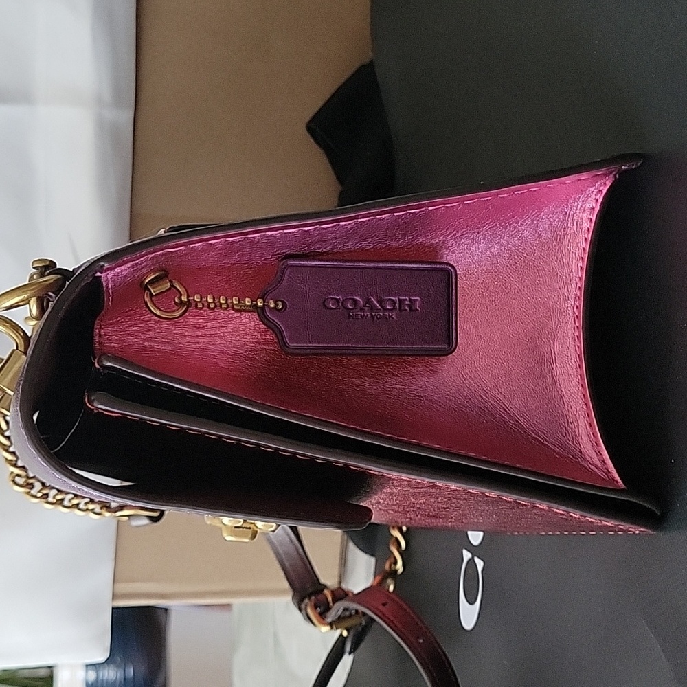 COACH PARKER Metallic Color Block Purple Leather Top Handle Crossbody Set EUC - Picture 8 of 11